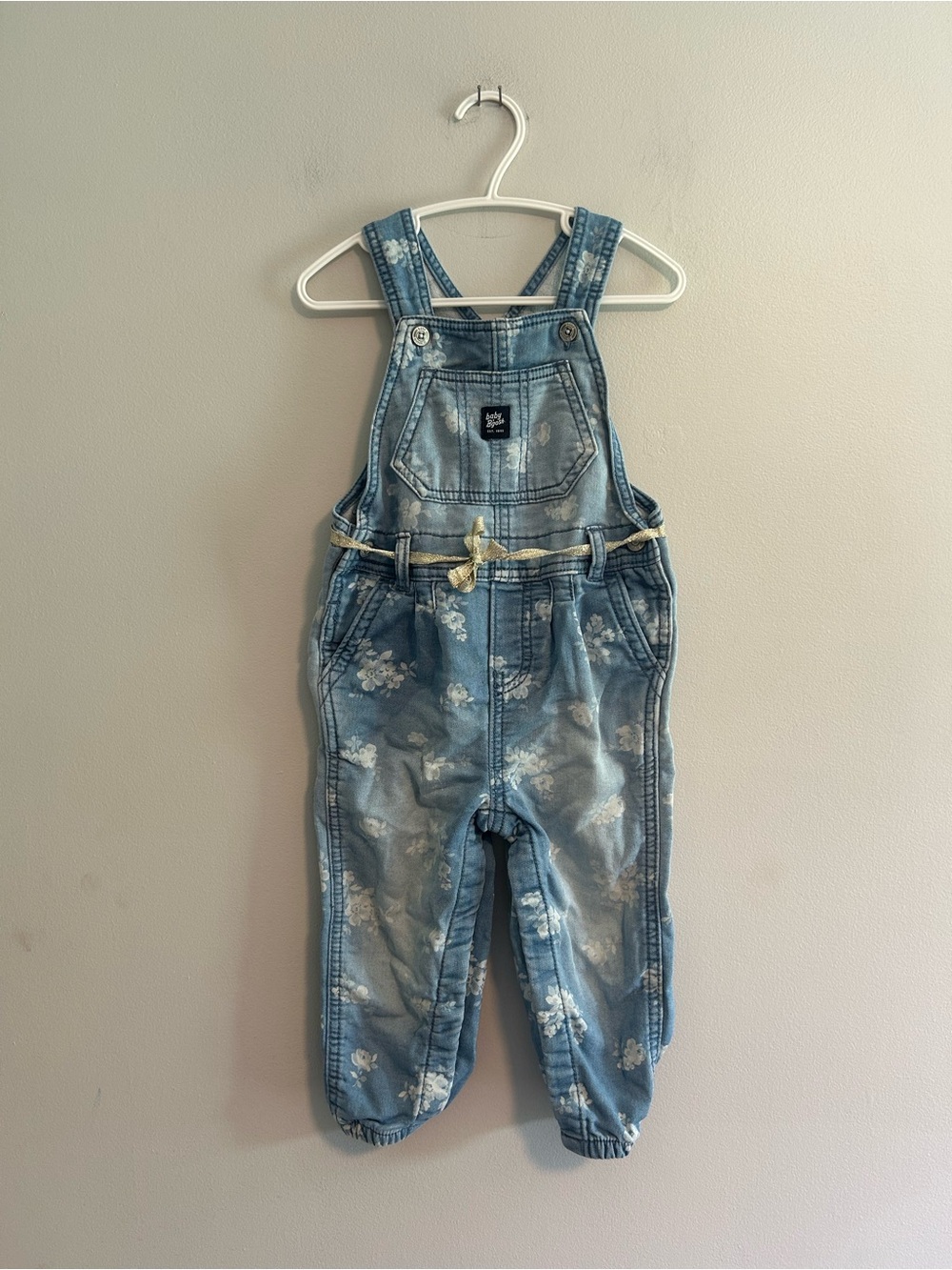 Oshkosh 24m light wash denim floral pants overalls